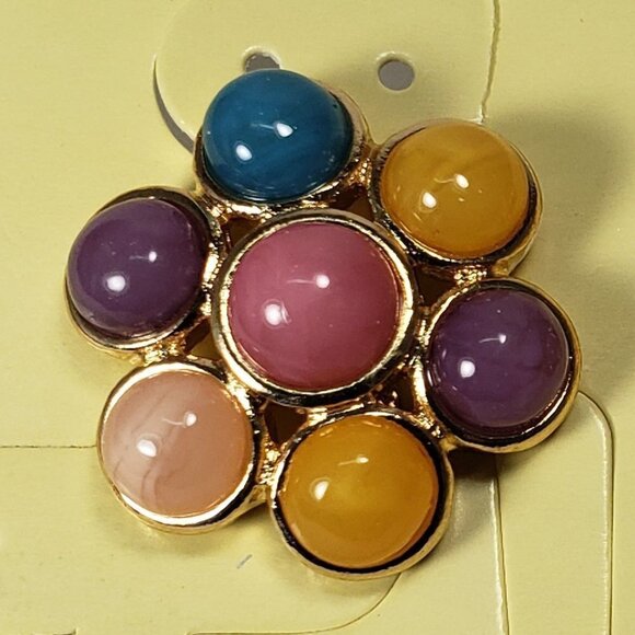 Gold-Tone Multicolor Teardrop Cluster Clip-On Earrings – Statement Fashion Jewel - Picture 4 of 8